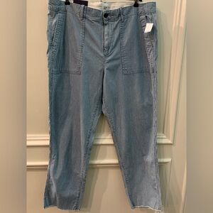 Gap High Rise Pin Stripe Blue Straight Ankle Khaki Size 14 Railroad Utility